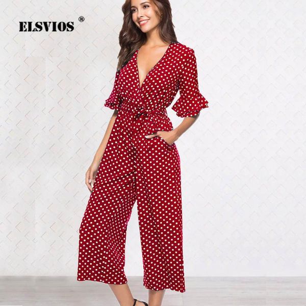 women's jumpsuits & rompers elsvios 2021 spring fashion polka dots printed v-neck flare sleeve wide leg for ladies casual outfit, Black;white
women's jumpsuits & rompers elsvios 2021 spring fashion polka dots printed v-neck flare sleeve wide leg for ladies casual outfit, Black;white
