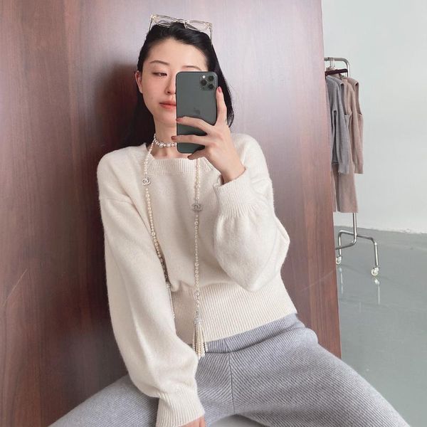 women's sweaters autumn and winter 2021 korean version lantern sleeve pullover long sweater, White;black 
women's sweaters autumn and winter 2021 korean version lantern sleeve pullover long sweater, White;black