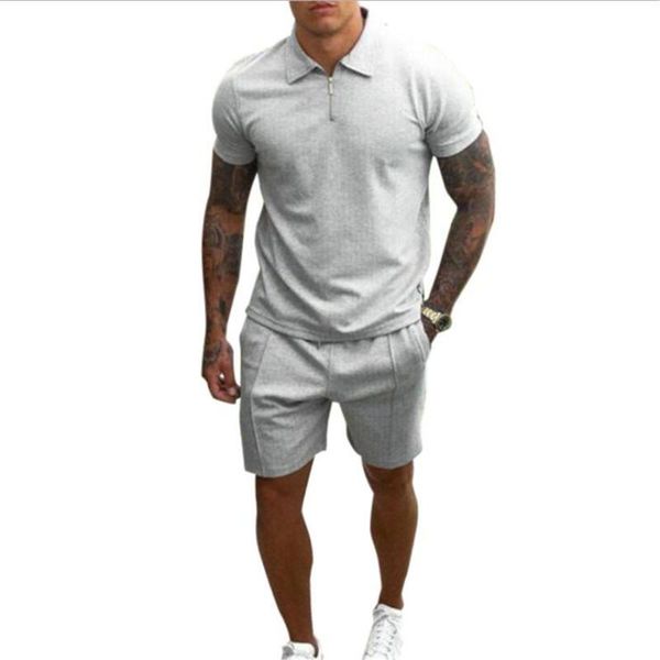 men's tracksuits summer solid color fashion stand-up collar short sleeve + casual shorts trendy two-piece men, Gray
men's tracksuits summer solid color fashion stand-up collar short sleeve + casual shorts trendy two-piece men, Gray