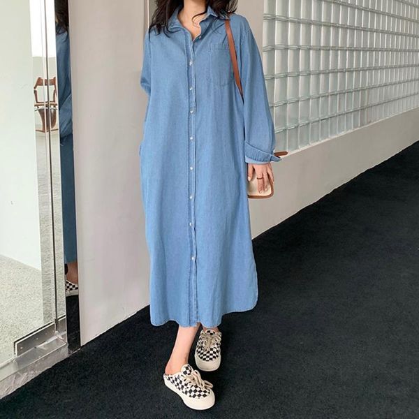 casual dresses autumn fashion japanese minimalism women dress single-breasted long sleeve solid blue fall clothes for, Black;gray
casual dresses autumn fashion japanese minimalism women dress single-breasted long sleeve solid blue fall clothes for, Black;gray