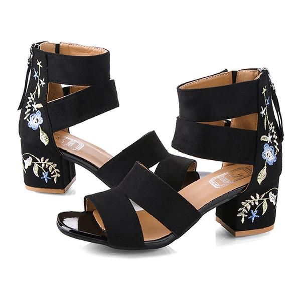 sandals women summer zipper embroidery square heel breathable high shoes sandalia feminina 2021, Black
sandals women summer zipper embroidery square heel breathable high shoes sandalia feminina 2021, Black