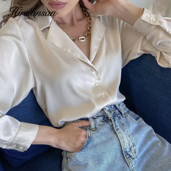 hirsionsan elegant satin silk women shirts spring autumn vintage turn down collar female blouse white office ladies shirt
hirsionsan elegant satin silk women shirts spring autumn vintage turn down collar female blouse white office ladies shirt