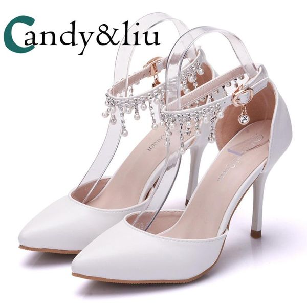 white elegant women sandals with pearl tassle ankle strap pointed toe high heel pumps for girls lady party wedding bridesmaid, Black
white elegant women sandals with pearl tassle ankle strap pointed toe high heel pumps for girls lady party wedding bridesmaid, Black