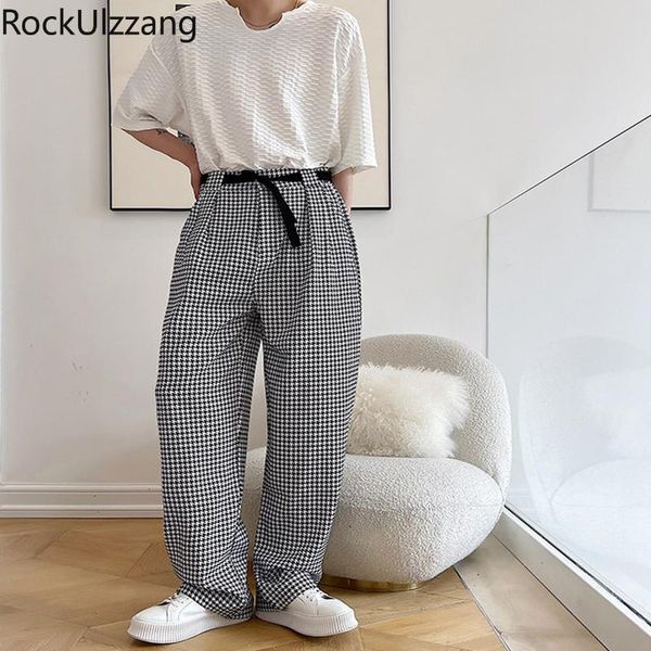 men's pants elastic high waist loose straight houndstooth plaid pant japanese trouser fashion casual men korean woman long bottom aesth, Black
men's pants elastic high waist loose straight houndstooth plaid pant japanese trouser fashion casual men korean woman long bottom aesth, Black