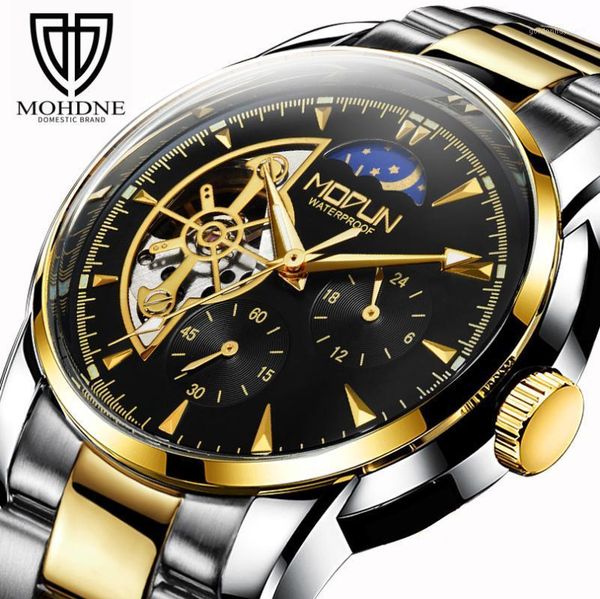 men watches sun moon star tourbillon skeleton luminous five-hand three-eyes automatic mechanical watch male wristwatches, Slivery;brown
men watches sun moon star tourbillon skeleton luminous five-hand three-eyes automatic mechanical watch male wristwatches, Slivery;brown