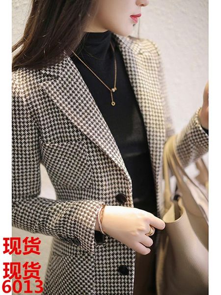 women's wool & blends plaid leisure suit jacket female 2021 spring and autumn fashion show thin high-end qiannian blazer, Black
women's wool & blends plaid leisure suit jacket female 2021 spring and autumn fashion show thin high-end qiannian blazer, Black