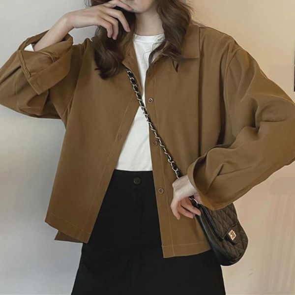 women's jackets autumn korean 2021 fashion versatile solid color loose collar single breasted long sleeve shirt top, Black;brown
women's jackets autumn korean 2021 fashion versatile solid color loose collar single breasted long sleeve shirt top, Black;brown
