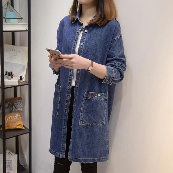 women's jackets plus size casual long denim jacket women 2021 autumn letter embroidery loose single breasted sleeve blue outwear 5xl z4, Black;brown
women's jackets plus size casual long denim jacket women 2021 autumn letter embroidery loose single breasted sleeve blue outwear 5xl z4, Black;brown