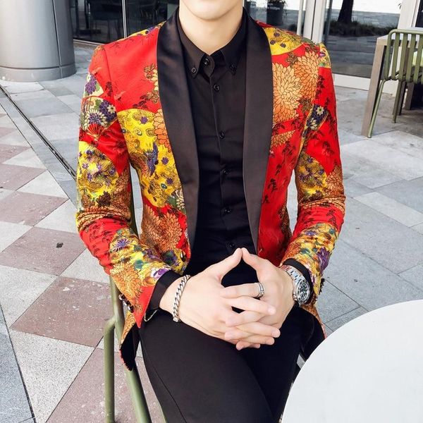 men's suits & blazers 2021 men suit jacket fashion china style rich flowers blooming printing shiny royal slim fit stage vip blazer, White;black
men's suits & blazers 2021 men suit jacket fashion china style rich flowers blooming printing shiny royal slim fit stage vip blazer, White;black