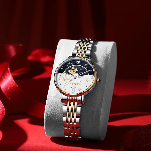 fashion ladies watch quartz wristwatch gold female moon phase stainless steel waterproof wristwatches, Slivery;brown
fashion ladies watch quartz wristwatch gold female moon phase stainless steel waterproof wristwatches, Slivery;brown