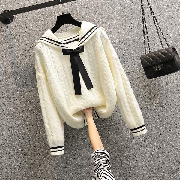 women's sweaters vanovich 2021 plus size lapel sweater loose autumn and winter sailor collar knitted woman, White;black
women's sweaters vanovich 2021 plus size lapel sweater loose autumn and winter sailor collar knitted woman, White;black