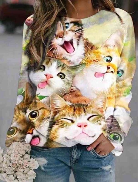 3d cat print womens blouse shirt casual sweatshirts long sleeve round neck loose hoodie plus size femme blusa, Black 
3d cat print womens blouse shirt casual sweatshirts long sleeve round neck loose hoodie plus size femme blusa, Black