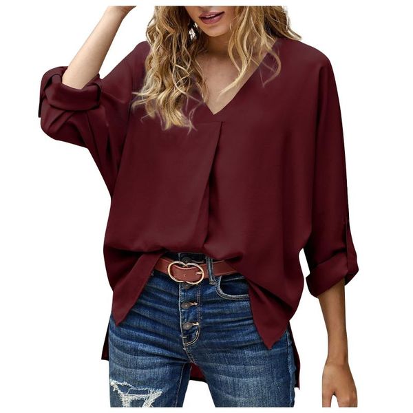 women's blouses & shirts women fashion long sleeve buckle v-neck t-shirt solid color shirt camisetas de mujer, White
women's blouses & shirts women fashion long sleeve buckle v-neck t-shirt solid color shirt camisetas de mujer, White
