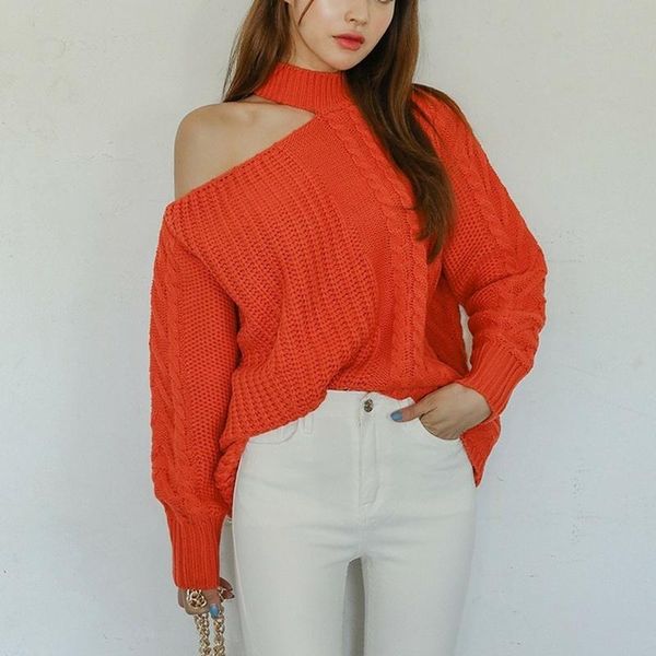 women's sweaters ailegogo 2021 casual minimalist korean style knitting off shoulder ladies autumn winter, White;black
women's sweaters ailegogo 2021 casual minimalist korean style knitting off shoulder ladies autumn winter, White;black