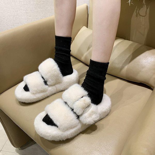 house women furry slippers winter soft faux fur warm flats rubber sole non slip home slides luxury casual shoes ladies, Black
house women furry slippers winter soft faux fur warm flats rubber sole non slip home slides luxury casual shoes ladies, Black