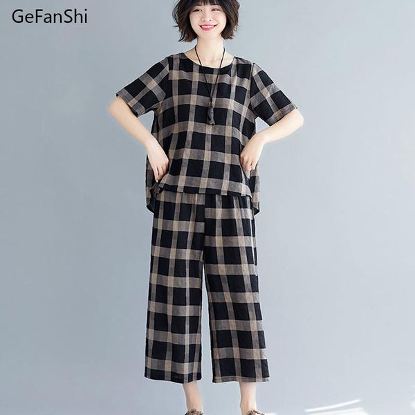 women's tracksuits 2021 summer 2pcs plaid blouse+pants lady holiday beach two pieces set casual loose and ankle-length trousers sets, Gray
women's tracksuits 2021 summer 2pcs plaid blouse+pants lady holiday beach two pieces set casual loose and ankle-length trousers sets, Gray