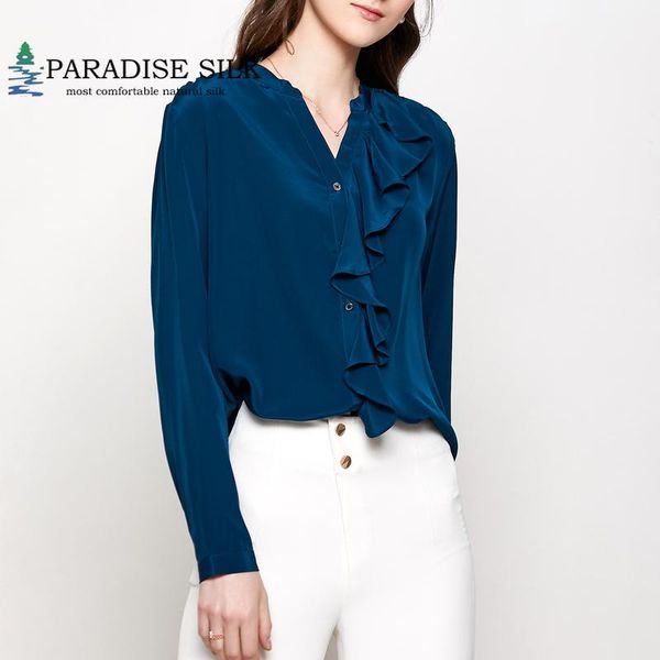 women's blouses & shirts women silk blouse 100% natural long sleeve shirt with ruffle size l xl, White
women's blouses & shirts women silk blouse 100% natural long sleeve shirt with ruffle size l xl, White