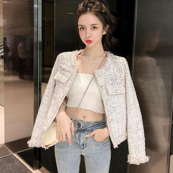 women's jackets autumn and winter korean tweed jacket women french retro small fragrance pearls button female temperament top, Black;brown
women's jackets autumn and winter korean tweed jacket women french retro small fragrance pearls button female temperament top, Black;brown