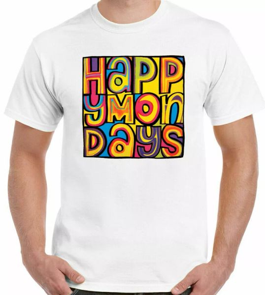 happy mondays t-shirt, mens top, White;black