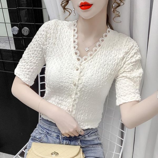 women's blouses & shirts french v-neck lace shirt 2021 summer design niche short-sleeved short blouse blusa feminina women-blouses, White
women's blouses & shirts french v-neck lace shirt 2021 summer design niche short-sleeved short blouse blusa feminina women-blouses, White