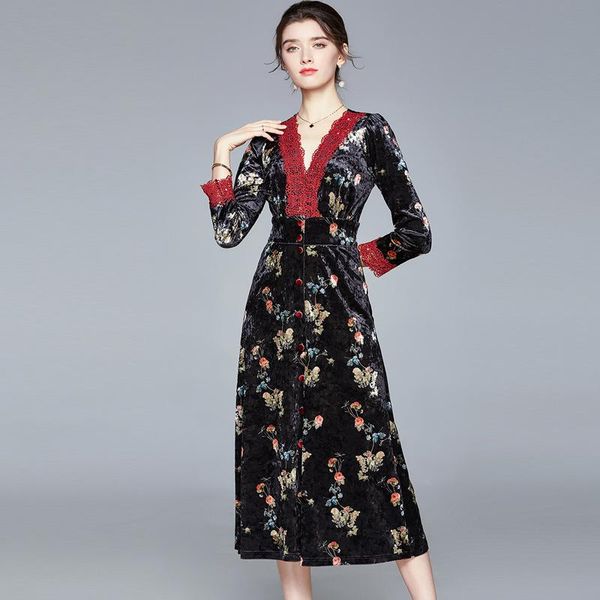 casual dresses fall / winter 2021 style waist shows thin temperament floral lady v-neck lace stitching velvet printed dress, Black;gray
casual dresses fall / winter 2021 style waist shows thin temperament floral lady v-neck lace stitching velvet printed dress, Black;gray