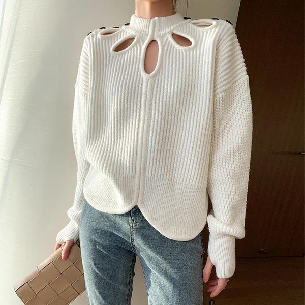spring autumn solid color long sleeve shoulder buttons hollow out personality women knitting sweater women's sweaters, White;black
spring autumn solid color long sleeve shoulder buttons hollow out personality women knitting sweater women's sweaters, White;black