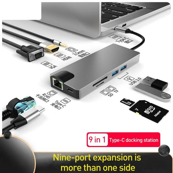 hubs usb hub 9 in 1 docking station 3.0 to type c -compatible 4k adapter support 3.0/pd/sd/tf/vga/rj45/3.5mm audio
hubs usb hub 9 in 1 docking station 3.0 to type c -compatible 4k adapter support 3.0/pd/sd/tf/vga/rj45/3.5mm audio