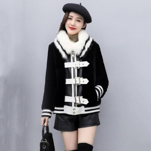 women's leather & faux style punk patchwork winter warm fur motorcycle biker jacket pu luxury fashion coat high street female outerwear, Black
women's leather & faux style punk patchwork winter warm fur motorcycle biker jacket pu luxury fashion coat high street female outerwear, Black