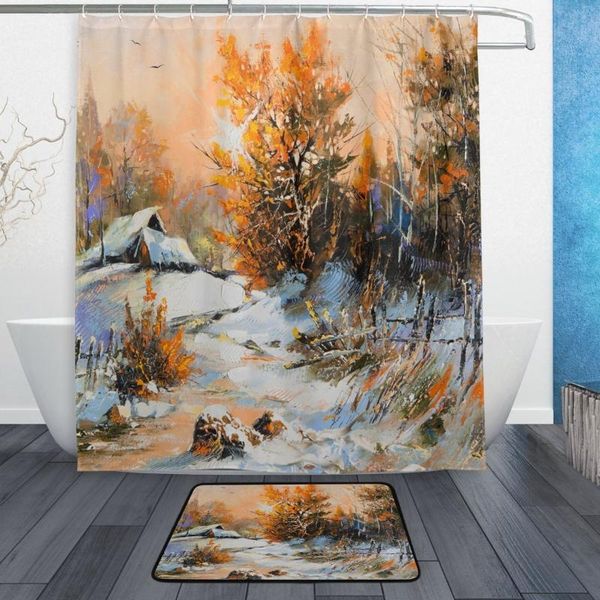 shower curtains oil painting winter landscape waterproof polyester fabric curtain with hooks doormat bath floor mat bathroom home decor
shower curtains oil painting winter landscape waterproof polyester fabric curtain with hooks doormat bath floor mat bathroom home decor