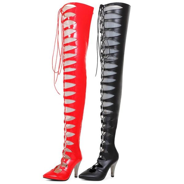 boots 2021 ladies hollow thigh fashion cross tied zipper super high heel female nightclub pointed toe women's shoes, Black
boots 2021 ladies hollow thigh fashion cross tied zipper super high heel female nightclub pointed toe women's shoes, Black