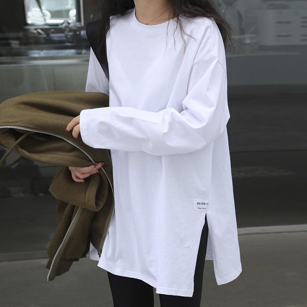 women's t-shirt plus size clothing 2021 autumn solid color round neck split long-sleeved bottoming shirt women clothes, White
women's t-shirt plus size clothing 2021 autumn solid color round neck split long-sleeved bottoming shirt women clothes, White