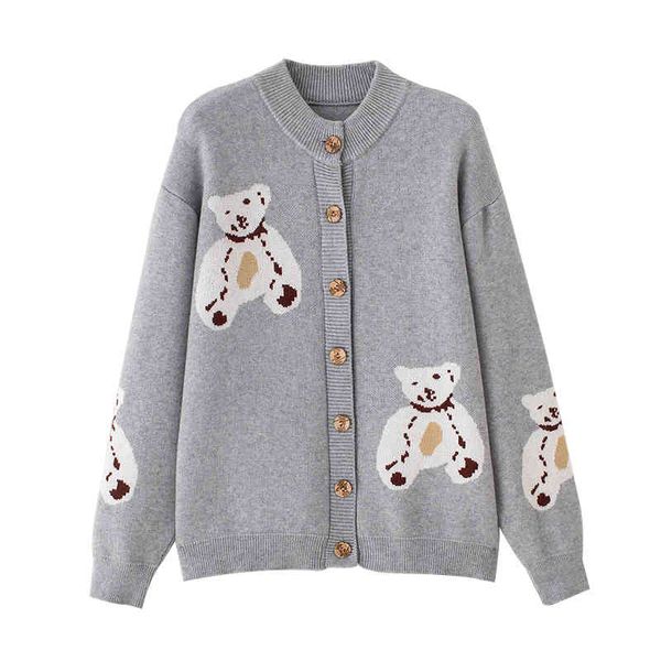 women black gray red sweater knitted bear doll long sleeve single-breasted o-neck cardigans autumn m0233 210514, White
women black gray red sweater knitted bear doll long sleeve single-breasted o-neck cardigans autumn m0233 210514, White
