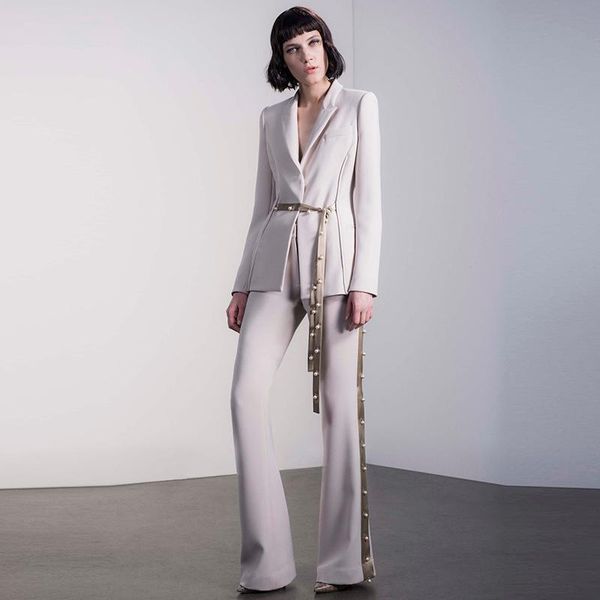 women's two piece pants high street est 2021 designer runway suit set ribbon peals beaded lacing belt blazer flare, White
women's two piece pants high street est 2021 designer runway suit set ribbon peals beaded lacing belt blazer flare, White