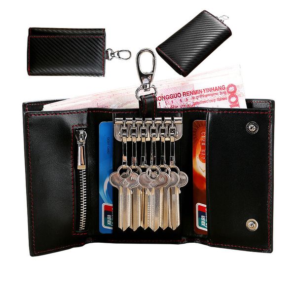 key packet household leather zipper pocket carbon fiber three fold key bag bank card, Red;blue
key packet household leather zipper pocket carbon fiber three fold key bag bank card, Red;blue
