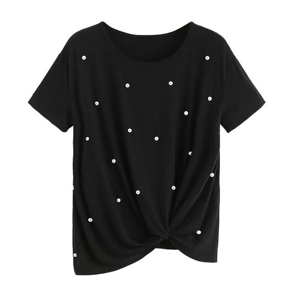 women's t-shirt t shirt women knot front tunic short sleeve o-neck embellished female tee summer camisetas mujer, White
women's t-shirt t shirt women knot front tunic short sleeve o-neck embellished female tee summer camisetas mujer, White