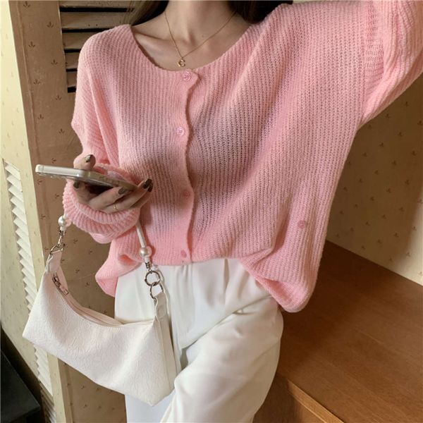 candy color round neck loose sweater thin soft waxy cardigan wind autumn coat, White;black
candy color round neck loose sweater thin soft waxy cardigan wind autumn coat, White;black