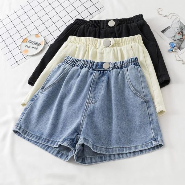 women's shorts high-waist women summer denim solid a-line students korean style washed cuffs all-match elastic waist casual, White;black
women's shorts high-waist women summer denim solid a-line students korean style washed cuffs all-match elastic waist casual, White;black