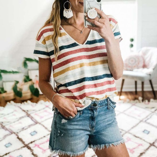 women's t-shirt short sleeve 2021 summer stripe contrast v-neck female lt023 6lgd, White
women's t-shirt short sleeve 2021 summer stripe contrast v-neck female lt023 6lgd, White