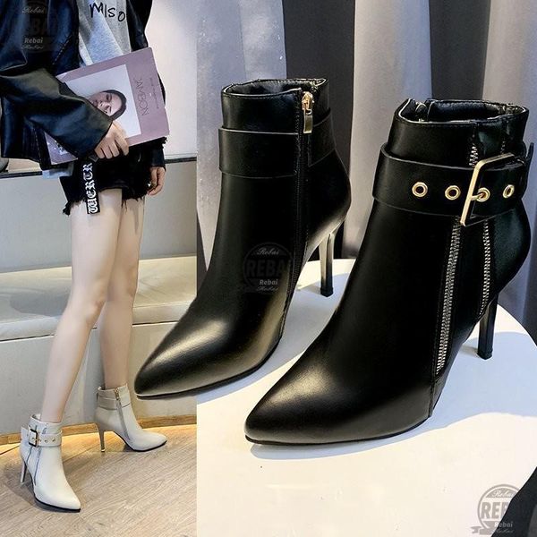 boots winter stiletto high-heeled short with belt buckle side zipper motorcycle fashion, Black
boots winter stiletto high-heeled short with belt buckle side zipper motorcycle fashion, Black