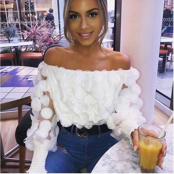 fashion elegant slash neck women blouses puff sleeve patchwork see through chiffon 3d flower shirts korean, White
fashion elegant slash neck women blouses puff sleeve patchwork see through chiffon 3d flower shirts korean, White