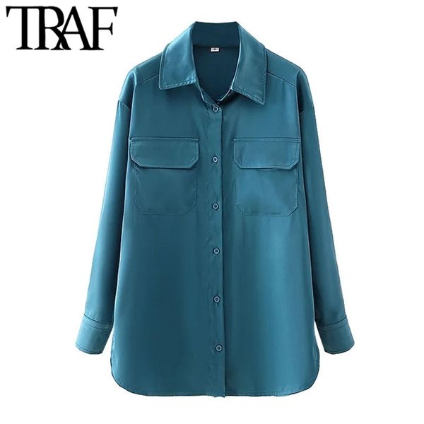 women fashion with pockets soft touch loose blouses vintage long sleeve side vents female chic 210507, White
women fashion with pockets soft touch loose blouses vintage long sleeve side vents female chic 210507, White