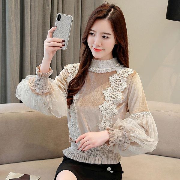women's blouses & shirts 2021 spring and autumn korean style stand-up collar lace stitching gold velvet lantern sleeve bottoming shirt, White
women's blouses & shirts 2021 spring and autumn korean style stand-up collar lace stitching gold velvet lantern sleeve bottoming shirt, White