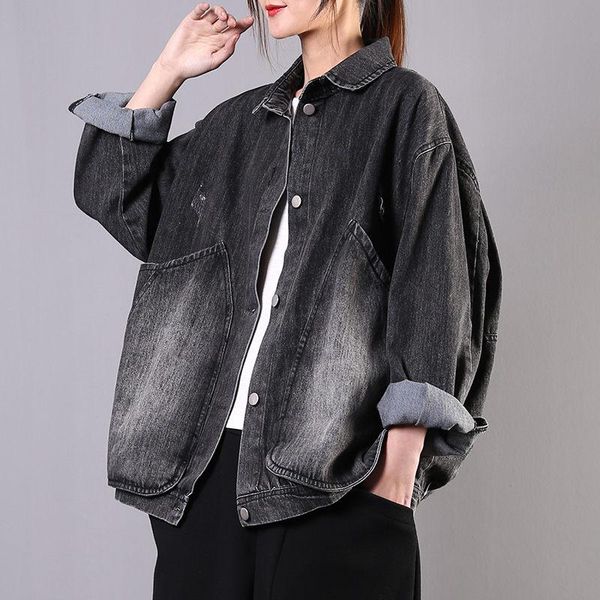 women's jackets big pockets retro denim short coat female 2021 spring korean loose large size wild jacket women vintage outerwear r444, Black;brown
women's jackets big pockets retro denim short coat female 2021 spring korean loose large size wild jacket women vintage outerwear r444, Black;brown