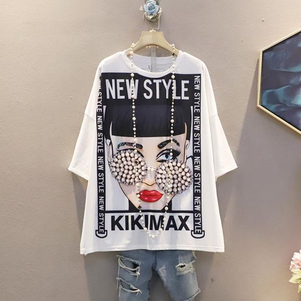 women's t-shirt 2021 summer women beading t shirt cartoon girl female letter printed pink white z644
women's t-shirt 2021 summer women beading t shirt cartoon girl female letter printed pink white z644