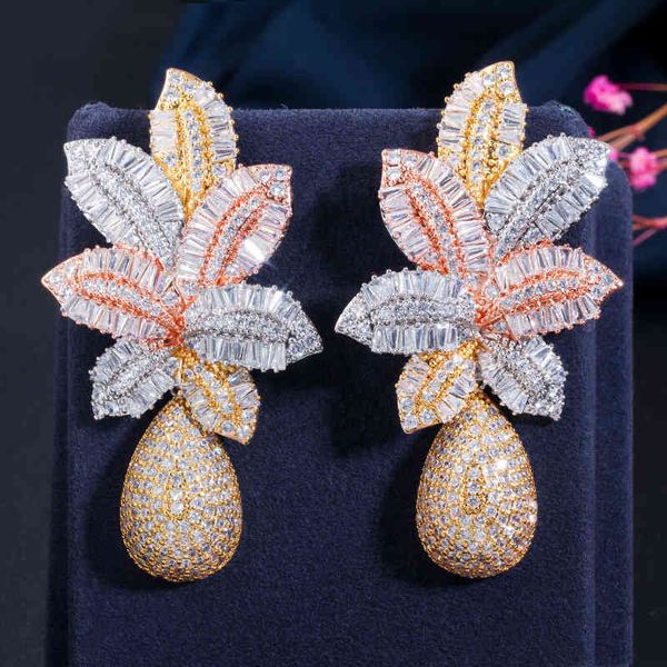 cwwzircons 3 tone gold luxury large leaf drop flower micro cubic zirconia paved naija wedding party earring for women cz644, Bronze;silver
cwwzircons 3 tone gold luxury large leaf drop flower micro cubic zirconia paved naija wedding party earring for women cz644, Bronze;silver