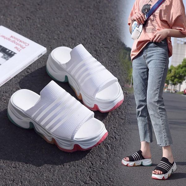 slippers muffin bottom summer korean version of women's knitting sports a font rainbow womens shoes, Black
slippers muffin bottom summer korean version of women's knitting sports a font rainbow womens shoes, Black