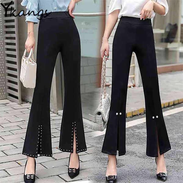 office ladies lace pearl rivets slit flare skinny plus size women's high waist stretch pants female work black elastic trousers 210421, Blue
office ladies lace pearl rivets slit flare skinny plus size women's high waist stretch pants female work black elastic trousers 210421, Blue