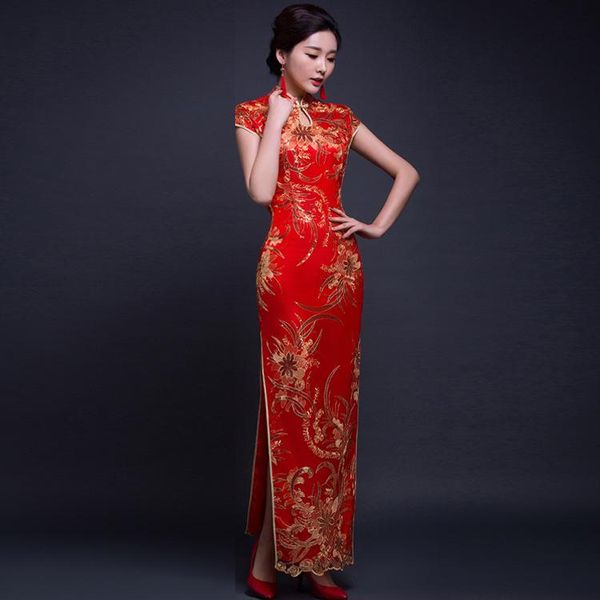 ethnic clothing slim sequins chinese style dress classic mandarin collar cheongsams vintage elegant prom gown hollow out long qipao, Red
ethnic clothing slim sequins chinese style dress classic mandarin collar cheongsams vintage elegant prom gown hollow out long qipao, Red