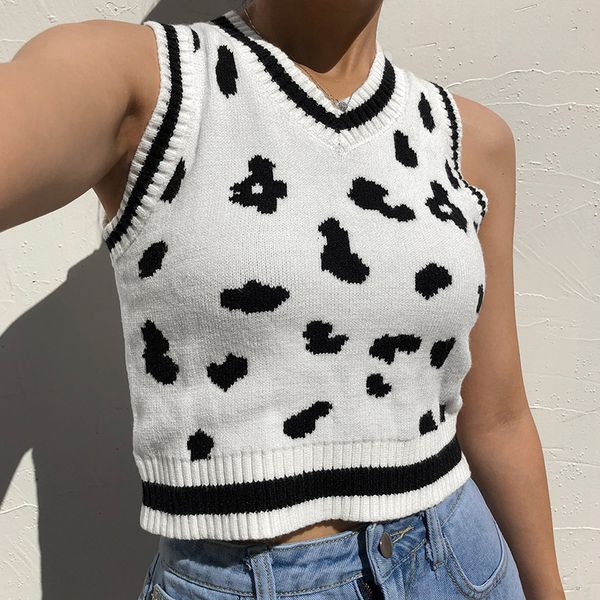 women's sweaters knitted sweater vest y2k aesthetics cow parttern e-girl vintage sleeveless pullovers autumn casual knitwear women, White;black
women's sweaters knitted sweater vest y2k aesthetics cow parttern e-girl vintage sleeveless pullovers autumn casual knitwear women, White;black