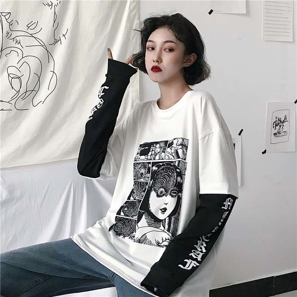 women's t-shirt nicemix harajuku t-shirt fake 2 pieces print japanese fujiang horror comics long sleeve shirt vetement femme x714, White
women's t-shirt nicemix harajuku t-shirt fake 2 pieces print japanese fujiang horror comics long sleeve shirt vetement femme x714, White